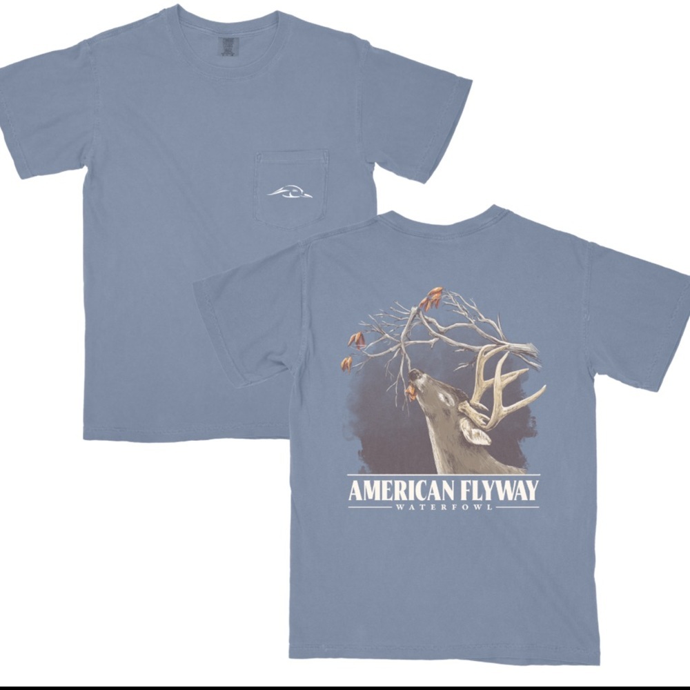 American Flyway Waterfowl Nibbling Buck Blue Jean Denim Pocket Tee